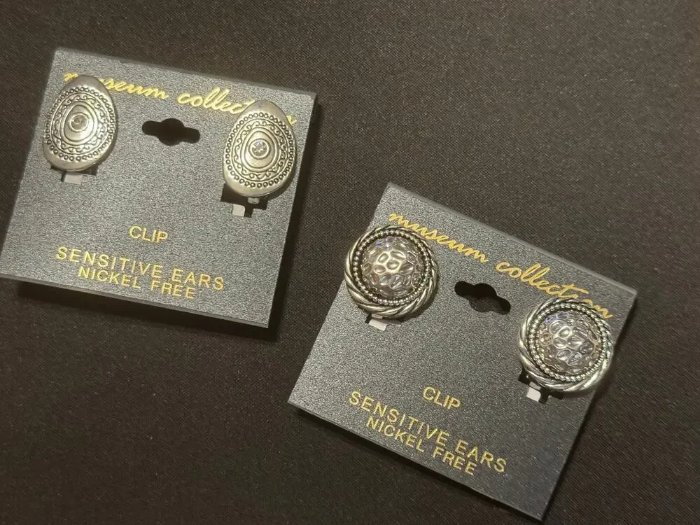 Vintage NOS Silver Tone Clip On Earrings New on Card